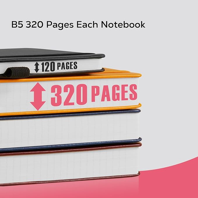 Bullet Lined Journal Notebook for Women/Men Writing Work, 320 Pages B5 Large Pink Leather Daily Diary Journals Note book College Ruled for Note Taking, 100Gsm Thick Paper, 7.1'' X 10''