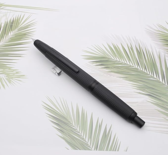 JINHAO 10 Press Fountain Pen, Retractable Metal Pen with Ink Converter (EF Nib 0.38mm, Striated Black)