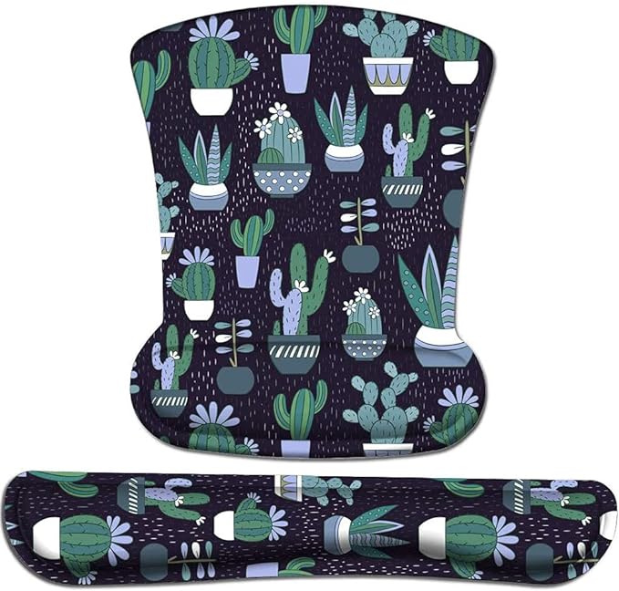 iCasso Keyboard Wrist Rest and Mouse Wrist Rest Pad, Made of Memory Foam, Ergonomic Support, Easy Typing and Relieve Wrist Pain, Perfect for Gaming, Office (Green Cactus)