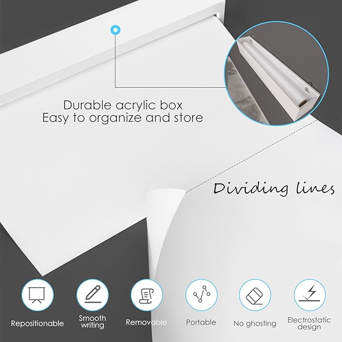 2 Roll Static Cling Dry Erase Sheets, Removable Reusable Whiteboard Poster Paper for Wall, Portable White Board Dry Erase Wallpaper 16.5x23-30 Sheets