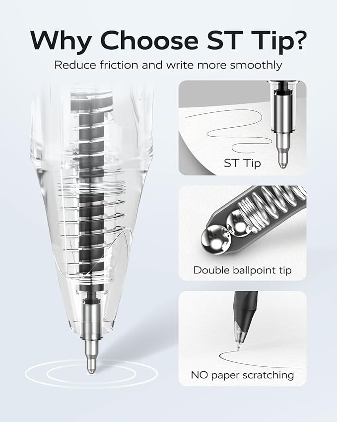 12 Pack Black Gel Pens, Quick Dry Black Ink Pens, 0.5mm Fine Point Retractable Smooth Writing Pens for Journaling, Writing, Business Gel Pen for Office School & Home Supplies(Black)