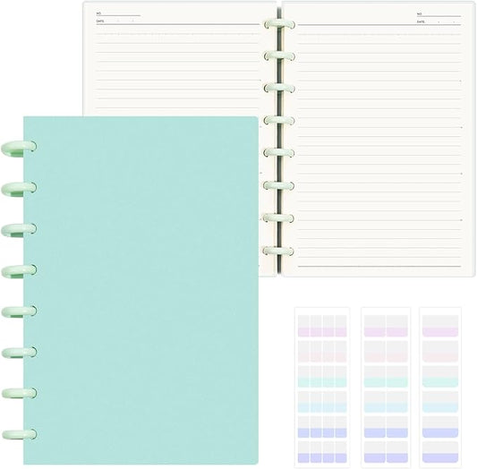 Discbound Notebook, 8-Disc Disbound Planner with Removable Pages, 180 Pages Spiral Notebook, Poly Cover Discbound Planner for Work, Travel, Note Taking(With Index Sticker),Green,A5