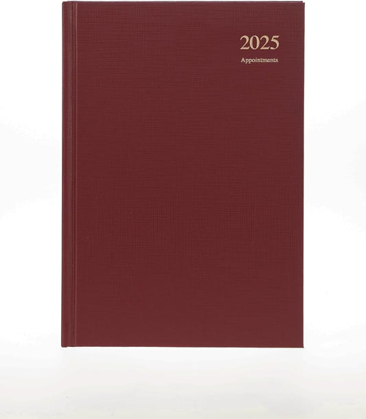 Collins Essential 2025 Business Diary - A4 Day to a Page with Appointments Planner with Leathergrain Hardback Cover - Maroon - ESSA41A.78-25