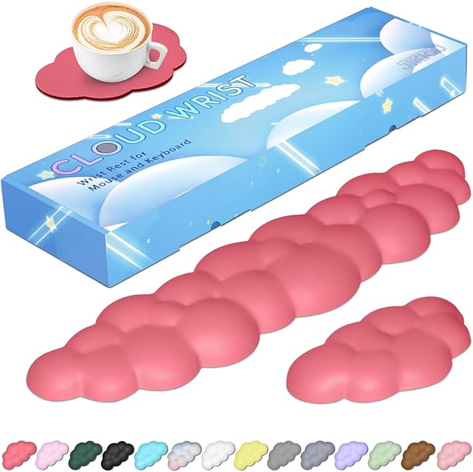 JIKIOU Upgrade Leather Cloud Keyboard Wrist Rest, Cloud Wrist Rest with Non-Slip PU Base, Comfortable Memory Foam Wrist Rest for Computer Laptop Mac Gaming Office and Pain Relief Christmas Wish Gift