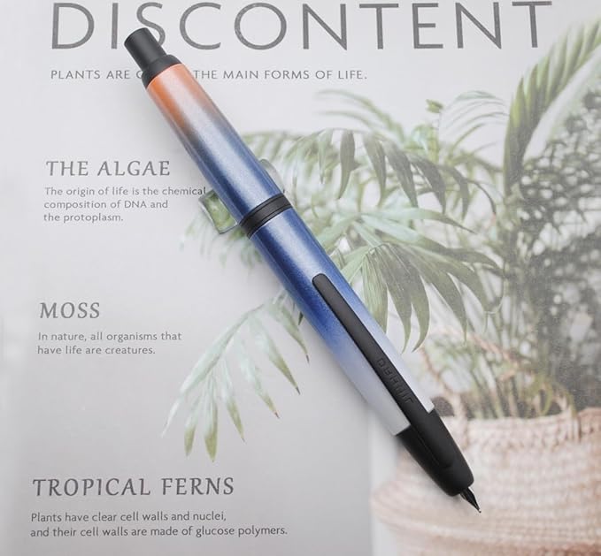 JINHAO 10 Press Fountain Pen, Retractable Metal Pen with Ink Converter (EF Nib 0.38mm, Gradient Dark Blue - Black Clip)