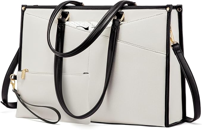 LOVEVOOK Laptop Bag for Women, 15.6 inch Laptop Tote Work Bag Cancas Casual Handbag for Travel Lightweight Shoulder Bag,Black White