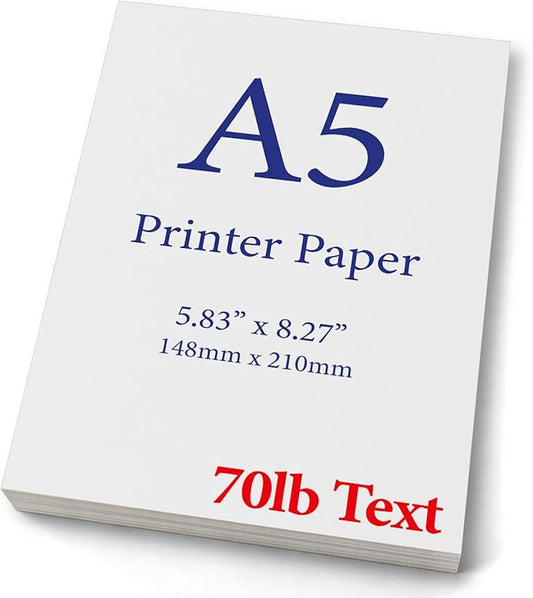 Premium A5 (8.3"x 5.83") Printer Paper - 70lb Text (105 gsm) Bright White Paper (100 Sheets)