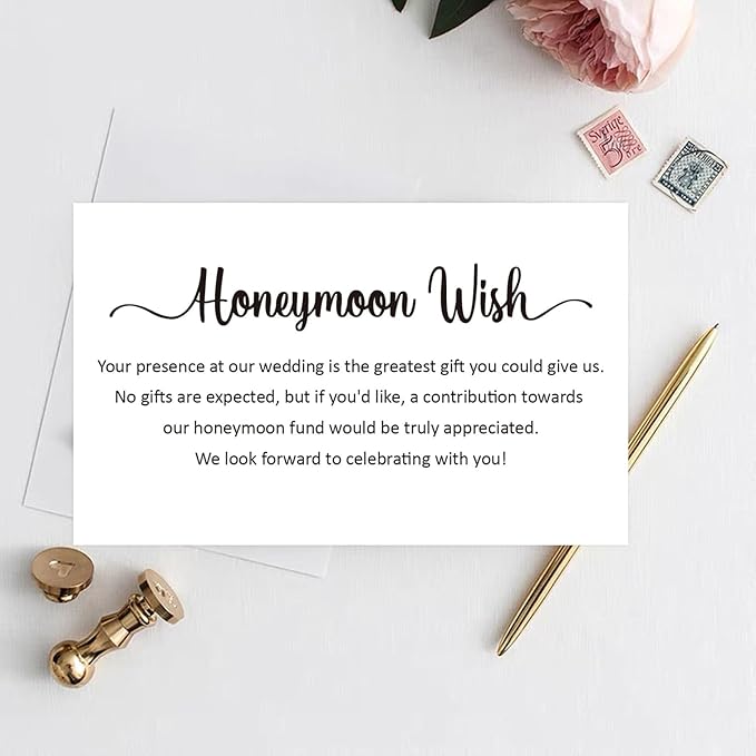 50 Honeymoon Wish Cards, No Gifts Request Wedding, Wedding Invitation Insert Cards, Honeymoon Fund Wish Cards (3.5" x 2")