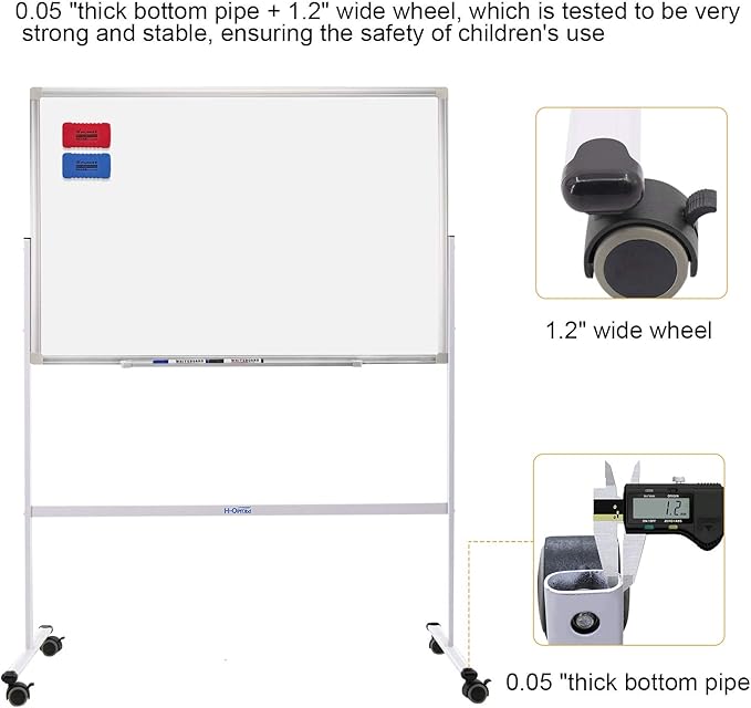 H-Qprobd Mobile Whiteboard 36"x24" Magnetic Dry Erase Board with Stand - Adjustable Height Double Side Rolling White Boards on Wheels for Home, Office & School