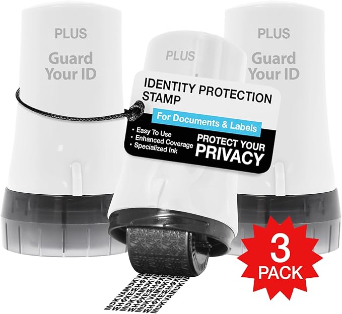 Guard Your ID Advanced 2.0 Roller Identity Privacy Stamp for Identity Theft Prevention and Security (Regular 3-Pack, White)