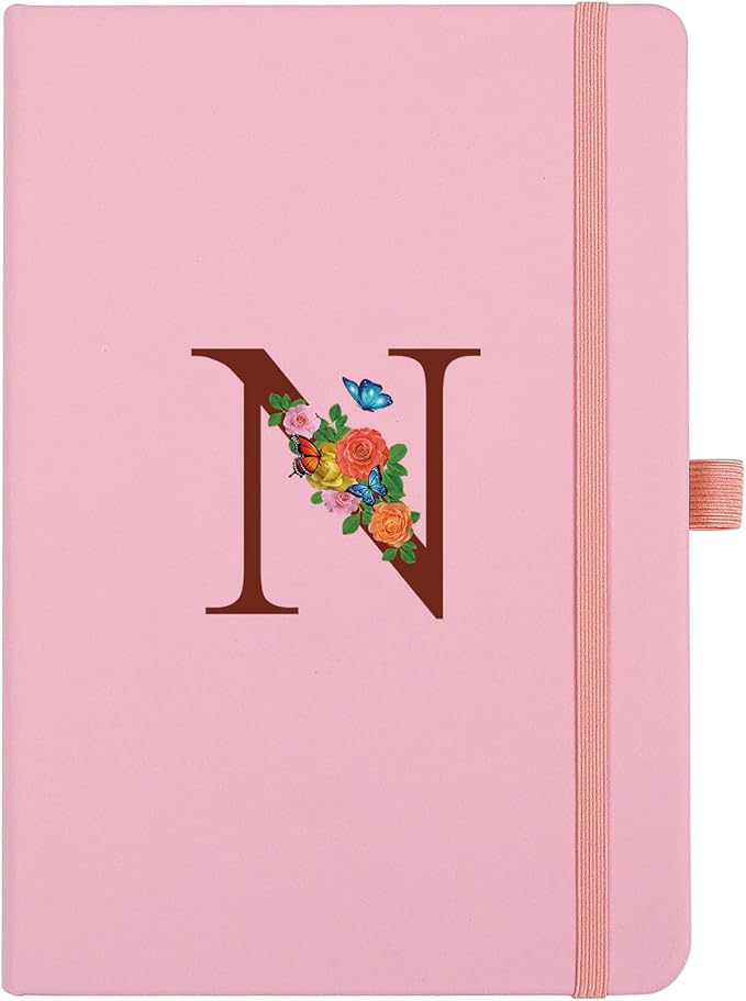 Pink Notebook for Women, 5.7"X8.3" A5 Journal Notebook with Letter N, Dual-Sided Writing Notebook with Dividers, Cute Leather Journal for Work, Business, School, Meetings, Travelers, Small Notebook