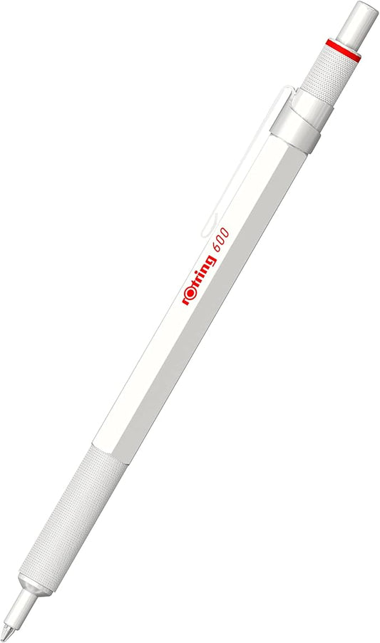 Rotring 600 Metallic Ballpoint Pen Medium Point Black Ink Pearl White Barrel Refillable 1 Count