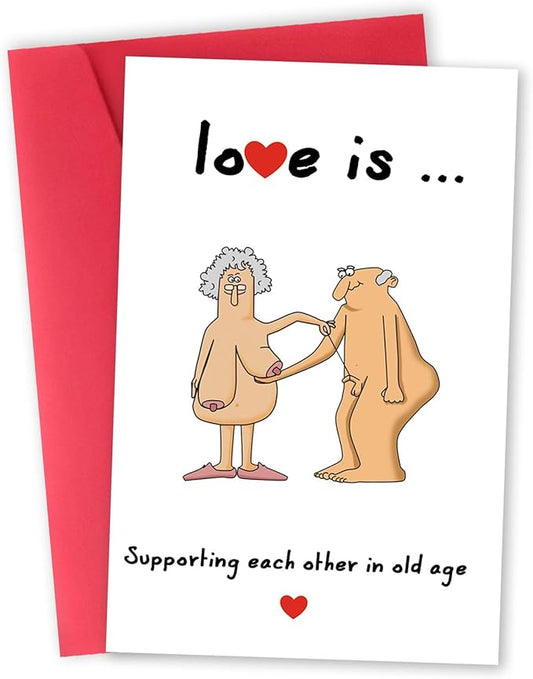 Wedding Anniversary Cards for Couple, Funny 40th 50th 60th Anniversary Card for Husband Wife Parents, Naughty Valentines Day Cards for Older, Love Is Supporting Each Other in Old Age