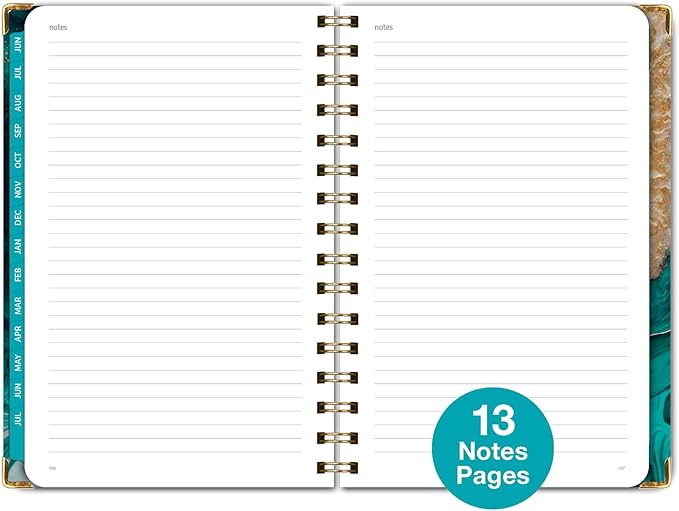 HARDCOVER Academic Year 2024-2025 Planner: (June 2024 Through July 2025) 5.5"x8" Daily Weekly Monthly Planner Yearly Agenda. Bookmark, Pocket Folder and Sticky Note Set (Teal Gold Marble)