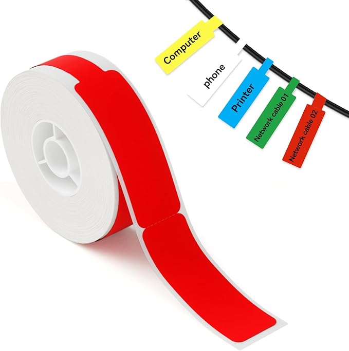 NIIMBOT Red Cable Labels Maker Tape for D11/D110/D101 Label Maker, 0.49'' x 4.29'' -65 Tapes/Roll, Thermal Label Tape for Home Office Labeling Tape Replacement