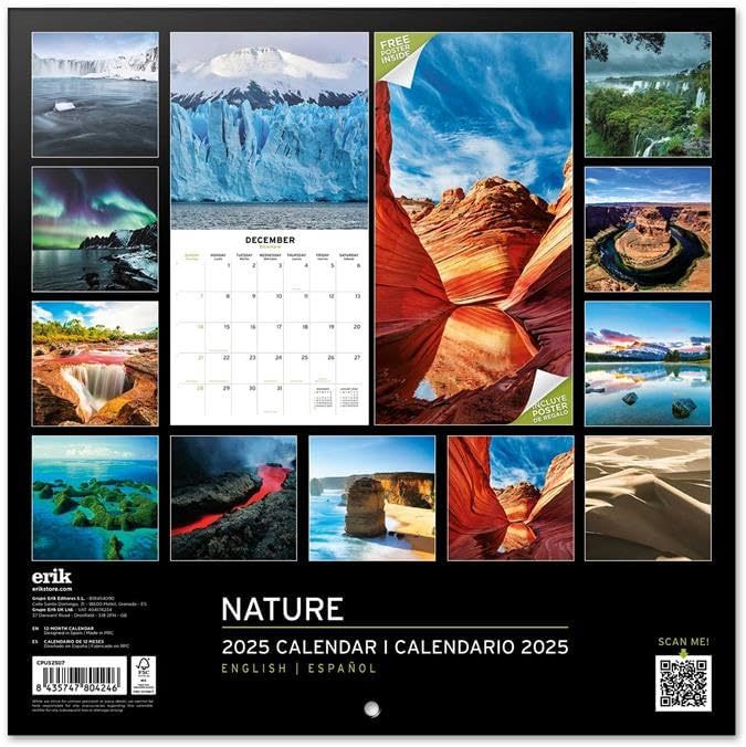 Nature Wall Calendar 2025 12" x 12" FSC® Plastic Free - Starts Week On Sunday | Square Wall Calendar | Family Planner Calendar 2025 | Nature Calendar 2025
