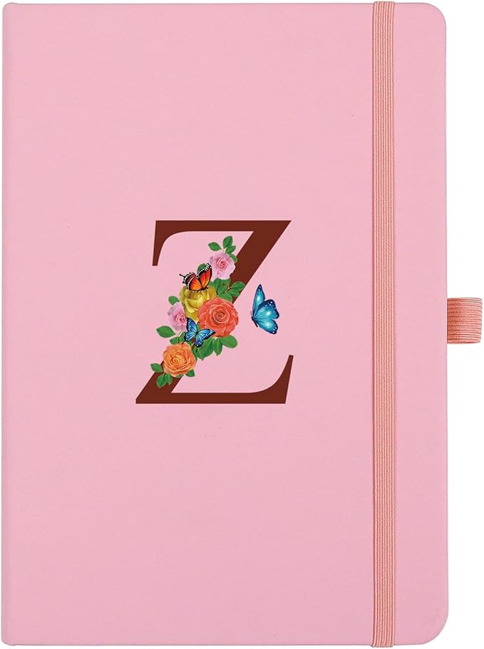 Pink Notebook for Women, 5.7"X8.3" A5 Journal Notebook with Letter Z, Dual-Sided Writing Notebook with Dividers, Cute Leather Journal for Work, Business, School, Meetings, Travelers, Small Notebook