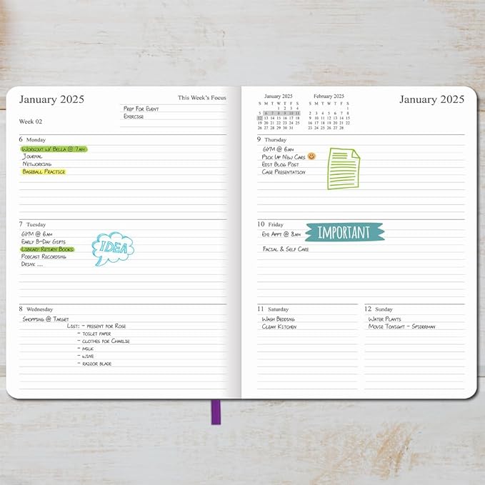 2025 Planner 8.5”x11”, Weekly and Monthly Planner from Jan to Dec 2025, Vegan Leather Cover, Elastic Closure, Purple