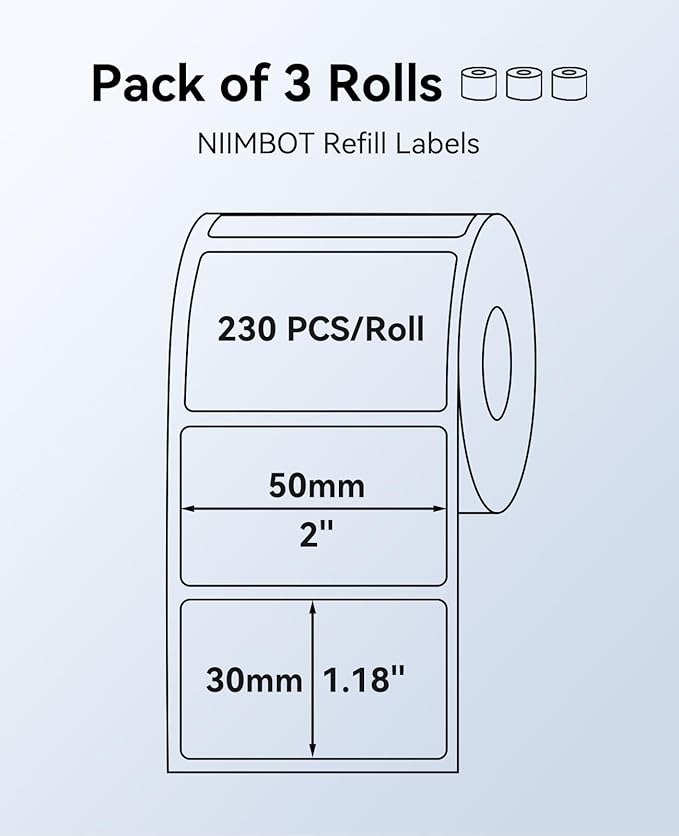 3 Rolls Labels for NIIMBOT B1 B21 B3S K3 Label Maker, 2'' x 1.18'' (50x30mm) Printer Labels, Food Labels for Jars, Personalized Editable Labels for Home/School/Office