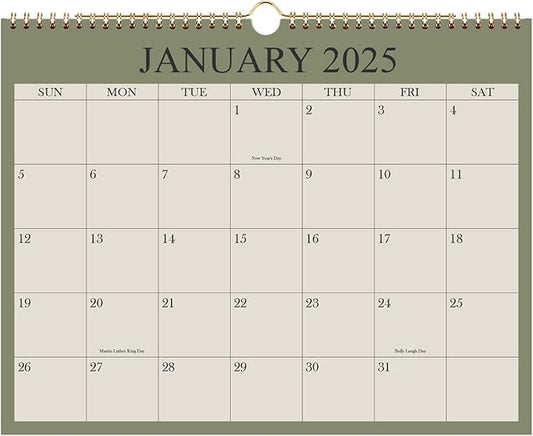 Calendar 2025, Wall Calendar 2025-2026 from January 2025 - June 2026, 18 Months Calendar with Premium Paper, Twin-Wire Binding & Hanging Hook, 8.5" x 11", Green