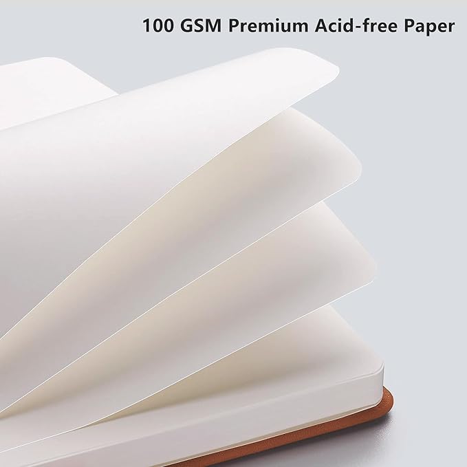 RETTACY Blank Journal Notebook, A5 Blank Journal with 192 Pages, 5.7'' × 8.3'' Medium Size, 68 LB/100 GSM Thick Paper, Leather Hardcover, for Sketching, Drawing, Painting (Brown)