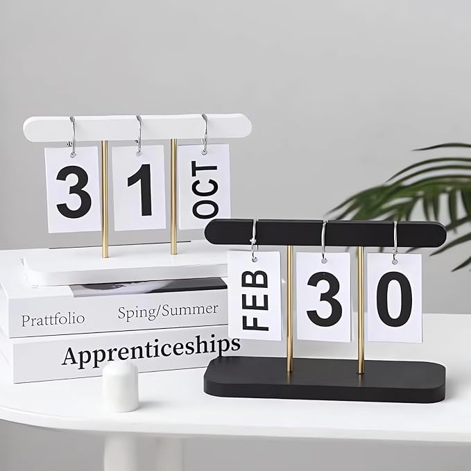 Perpetual Daily Flip Calendar for Desk Reusable Office Desktop Decor Home Accessories Photography Props (White)
