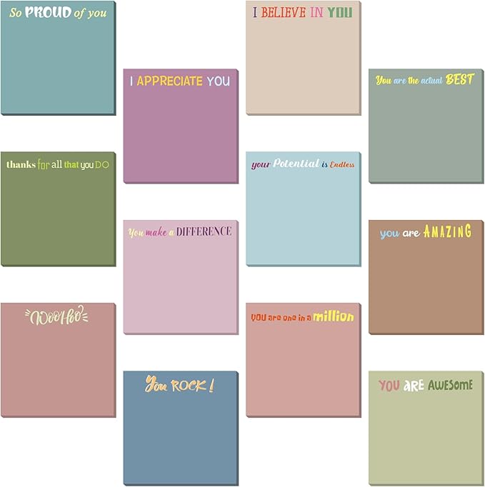 Yinder 24 Pcs Inspirational Sticky Notes with Lines Cute Motivational Sticky Notes Pad Employee Appreciation Gifts Bulk for Teacher Nurse Coworkers Office Supplies 3 x 3''(Morandi Color,Thank You)
