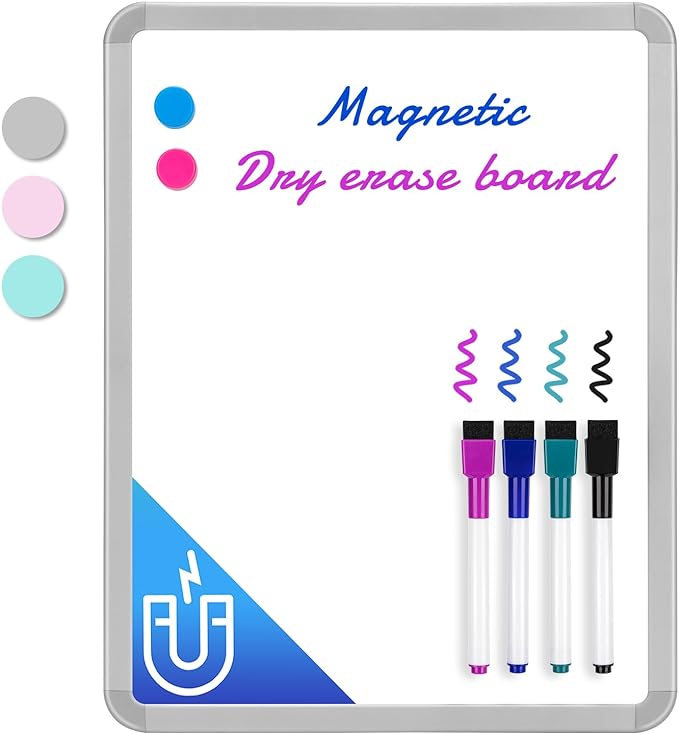 VUSIGN Small White Board Dry Erase, 14'' x 11'' Magnetic Dry Erase Board, Mini Whiteboard with Markers for Kids, Students, Fridge, Wall, Locker
