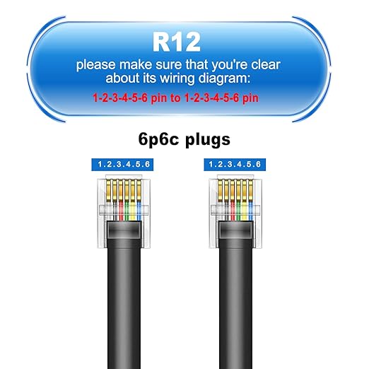 10FT - 4 Pack RJ12 Phone Cable 6P6C, Male to Male Straight Wired for Both Data and Voice Signal Transmission for Telephone Cord, Fax, DSL Modem, Printer