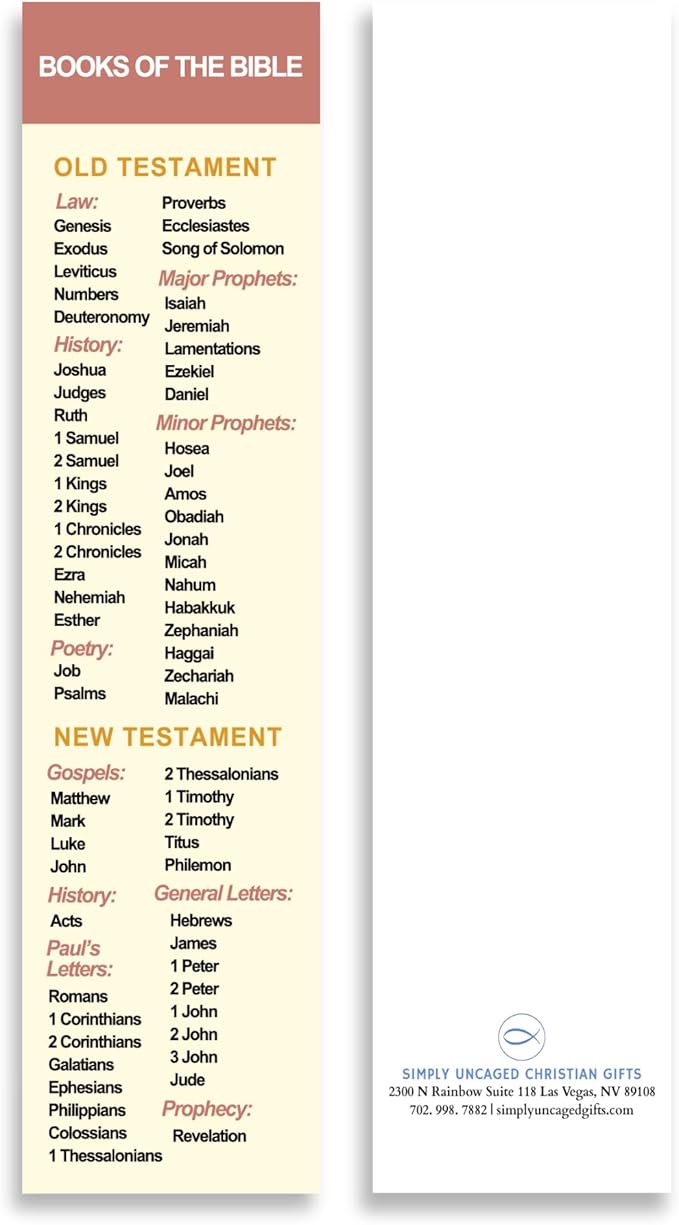 Books of The Bible Bookmarks, Christian Bookmark, Page Marker Divider, Church Bookmarks, Christian Gifts for Birthdays, Baptisms, Graduation, for All Occasions (Pack of 8)