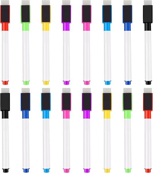 IHPUKIDI Magnetic Dry Erase Markers Fine Point Tip, 8 Colors White board Markers Dry Erase Marker with Eraser Cap, Low Odor Whiteboard Markers, Thin Dry Erase Markers for Kids Teachers, 16 Count