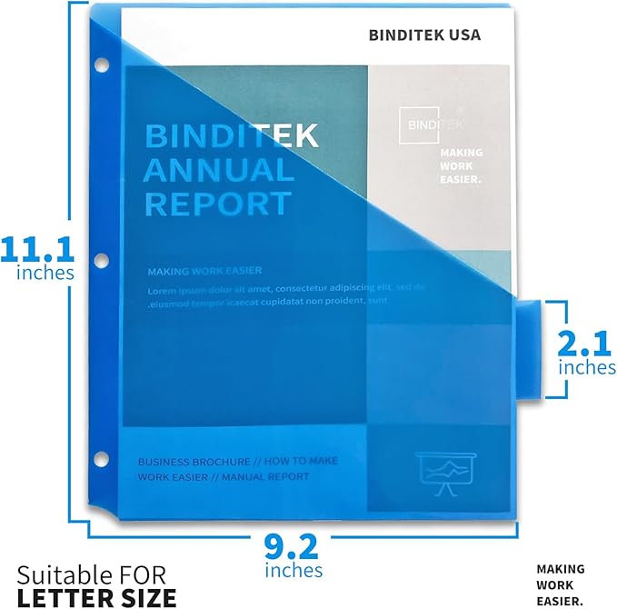 Binditek 12 Set Plastic 5-Tab Binder Dividers with Front Pocket, Tab Insertable Poly Pocket Dividers for 3 Ring Binders, Letter Size, Multicolor, for Students and Coworkers