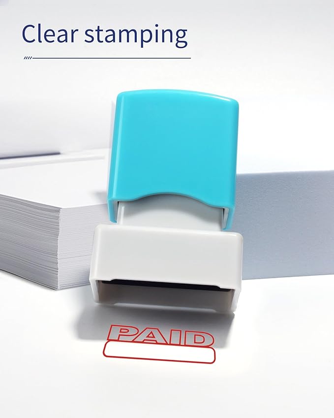 WAFJAMF Paid Stamp–Self Inking Rubber Stamp Office Stamp Message Stamp Red Ink-Medium