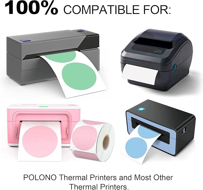 Misofuki 2" 4500 Labels 6-Color Assorted Circle Direct Thermal Stickers Label Rolls Bulk Set Compatible for Zebra Rollo MUNBYN POLONO & Other Thermal Printers,Self-Adhesive Round Direct Thermal Labels