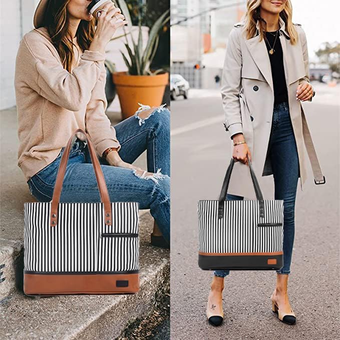Laptop Tote Bag for Women, Waterproof Canvas Womens Work Shoulder Bag, Computer bag, Large Capacity Fits 15.6 inches Laptop