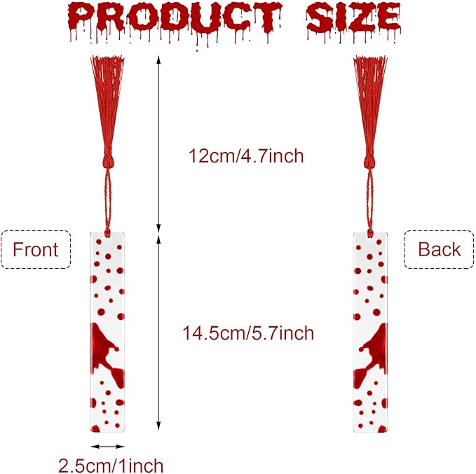 5 Pieces Blood Bookmark Halloween Theme Bookmarks Blood Splatter Bookmark Art Page Marker Bloodstain Bookmark Handmade Ideal Trick or Treat Present for Friends, Kids, Students, Teacher