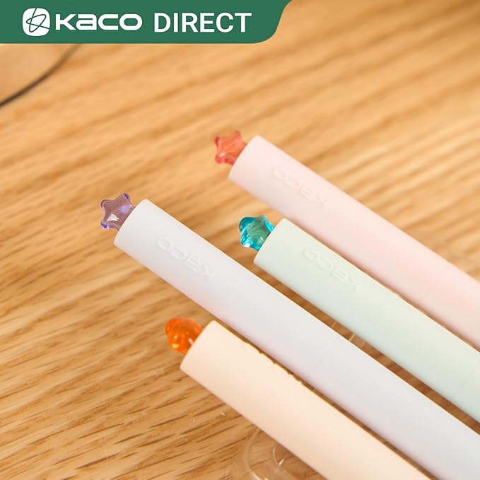 Kaco FIRST Gel Pens Cute Stationery Black Ink, 0.7 mm Medium Point, Aesthetic Cute Star Pens for Journaling (4 Bright Colors)