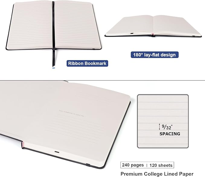 Comix 6 Pack Lined Journal Notebooks for Work, 240 Pages, 5.5"x8.3", Black, Hardcover, A5 Medium College Ruled, Journaling Notebooks for Notes-Taking, Fits for Office School Home