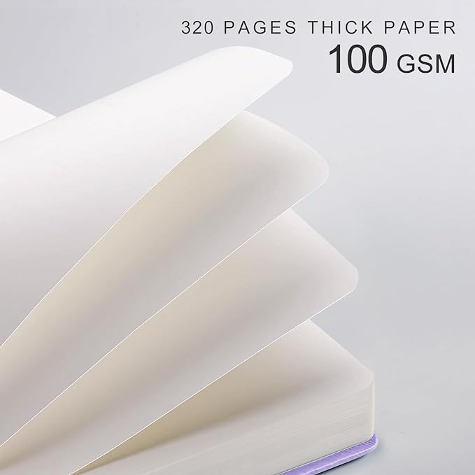 EMSHOI Blank Notebook Journal - 320 Pages, 100gsm Thick Paper, A5 Hardcover Leather, Art Sketchbook for Drawing, Unlined, Plain Sketch Book for Women Men Work Writing, 5.75 x 8.38, Light Purple