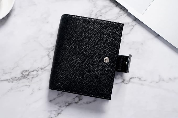 Moterm Pocket Regular Rings Planner - Genuine Leather Binder Organizer (Pebbled-Black, 19mm Ring)
