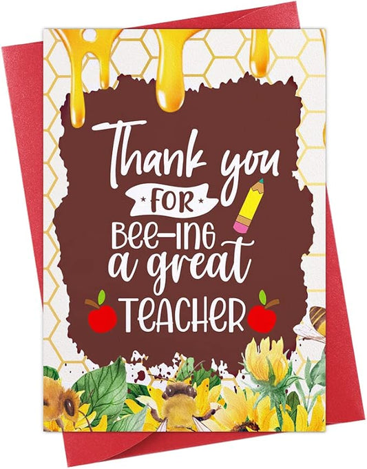 FaCraft Teacher Appreciation Cards, Thank You Cards with Envelopes, 4 x 6,Thank You for Helping Me Grow, for Preschool Kindergarten Teacher Gift Card from Kids Students Daycare (Honey)
