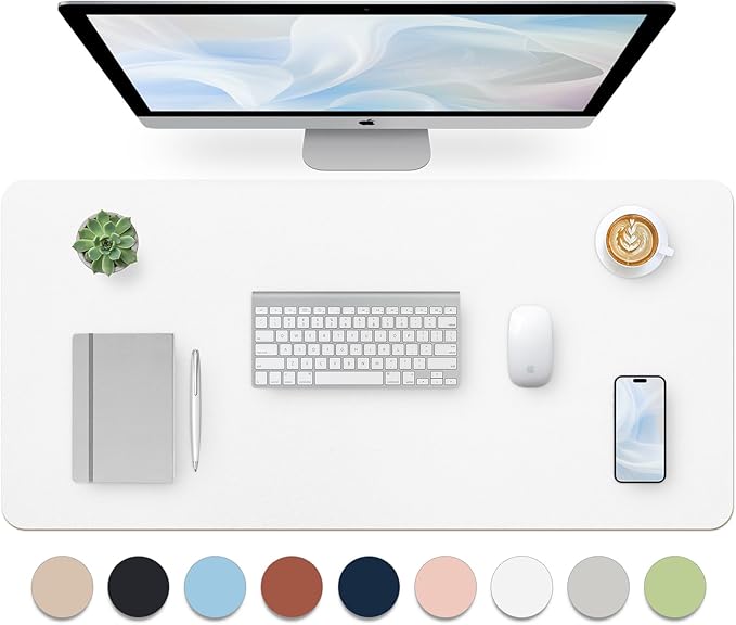 Leather Desk Pad, Large Mouse Pad, Non-Slip Desktop Mat, Leather Desk Blotter, Computer Desk Pad, Waterproof Desk Protector Mat for Home Office and Decor - White (35.4×15.7 Inches)
