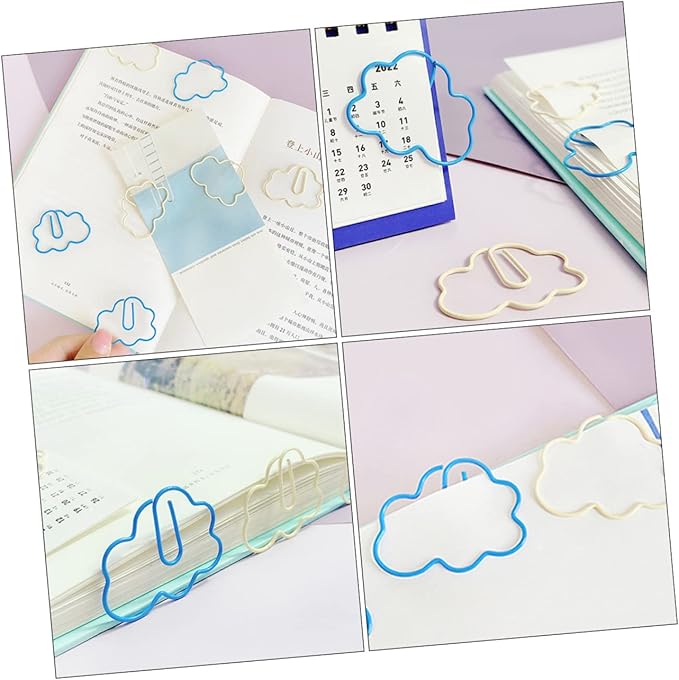 NUOBESTY 90 Pcs Paper Clip Kids Birthday Bag Filler Cloud Shaped Bookmark Small Binder Clips Note Clips Paper Clamps Students Desk Accessories Overmolding Plastic Note Folder Office