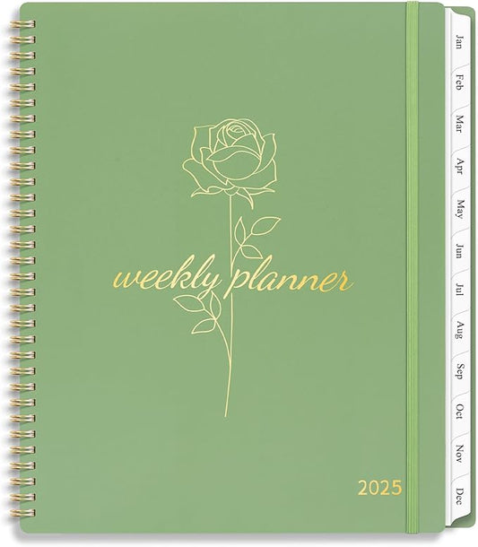 2025 Planner Weekly and Monthly, Calendar Planner with Monthly Tabs, 2025 Weekly Planner from Jan 2025 - Dec 2025, Weekly Monthly Planner with Spiral Binding- 8.5" x 11", Green