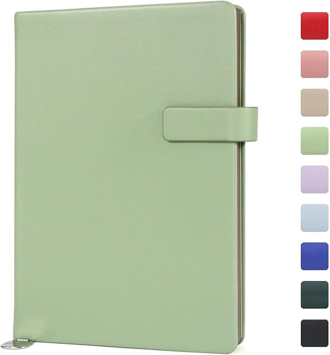 A5 Hard Cover Notebook with Pen Holder, Gold Edges & 180° Lay Flat - Large 5x8.25 Lined, Bookmark, Gift Box - Durable Journal for Office, Study, Travel - Writers, Students (Grass Green)