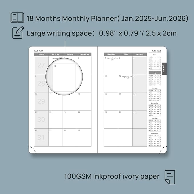 POPRUN Pocket Monthly Planner 2025-2026 (Pocket- 4''x 6.25''Soft Leather Cover) - 18 Month Calendar Book for Purse (January 2025-June 2026), 100 GSM Thick Paper - Pacific Green