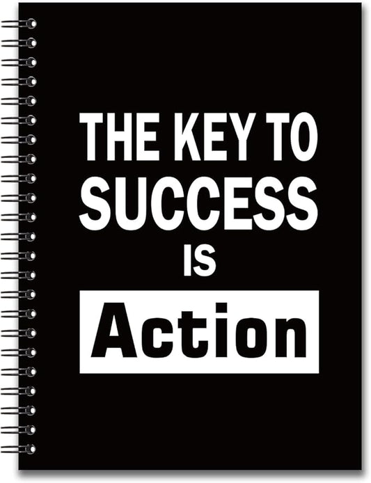 YAZMEEN Inspirational Blank Spiral Notebook（160 Pages） The Key to Success is Action Hardcover Notebook Journal Encouragement Gift Positive Gift Funny Notebook Gift for Women Men Coworker Boss Friend