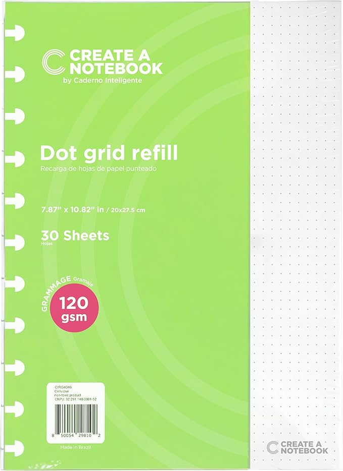 Discbound Notebook Refills Paper Dotted - Paper Size 7.87 x 10.82 inches for Custom Discbound Notebook, Planner or Daily Use – 90 GSM Custom Note-Taking System Discbound Inserts – 30 Sheets