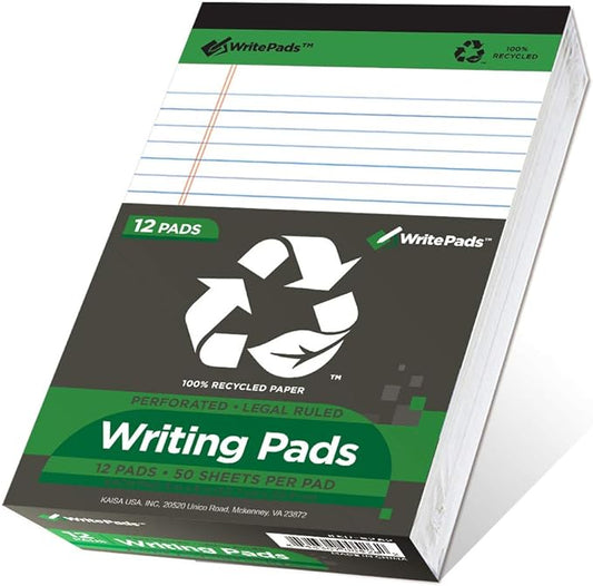 KAISA Small Legal Pad Writing Pads, 50 sheets 5"x8" College Ruled Legal Ruled Recycled Lined Paper Notepads,12pads, KSU-5262