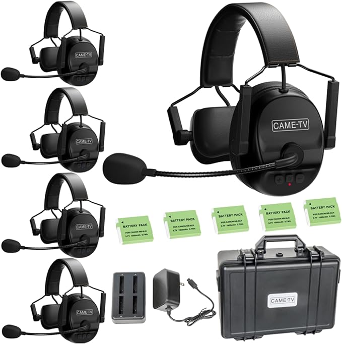 Came-TV Kuminik8 1.9GHz Wireless Intercom Headset System Noise Cancellation Zero Latency Full Duplex 5 Person Team Communication with Hardcase for Church Boating TV Film Production Drone